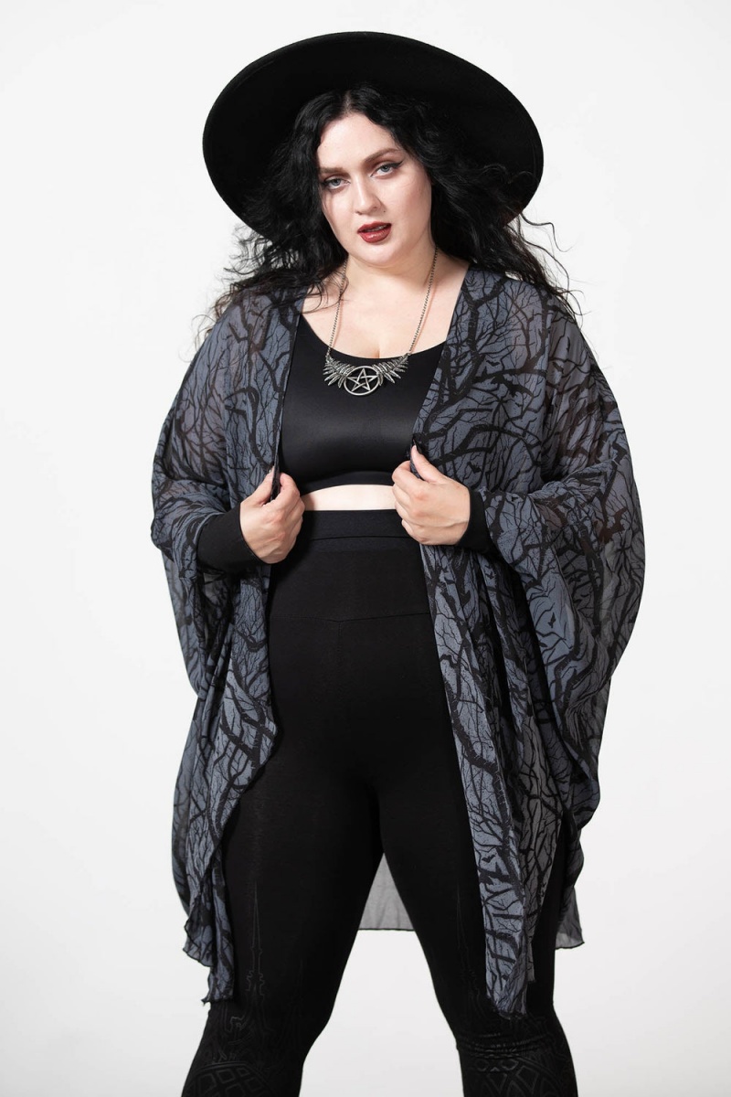 Killstar Obscurum Chiffon Cardigan Černé | NROAME-176