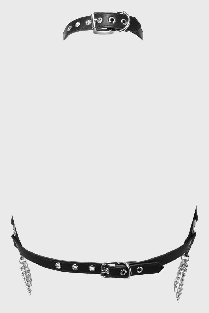 Killstar On A Leash Harness Černé | QYCOVW-716