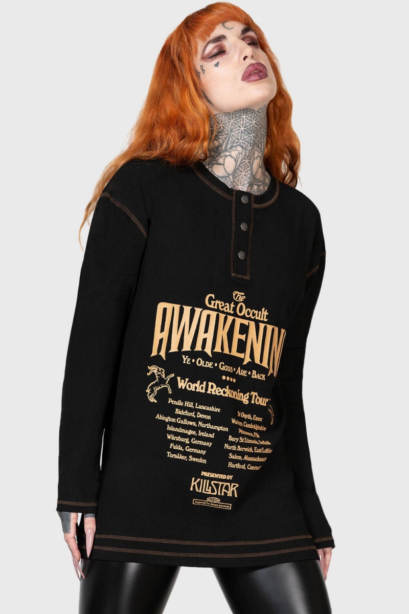 Killstar Otherworlds Henley Top Černé | JNIZRM-543