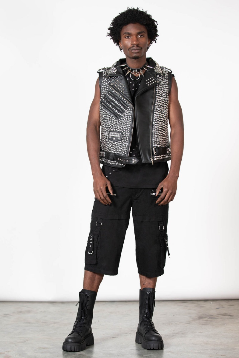 Killstar Overload II Læder Vest [FAUX LEATHER] Černé | NVCUIP-405