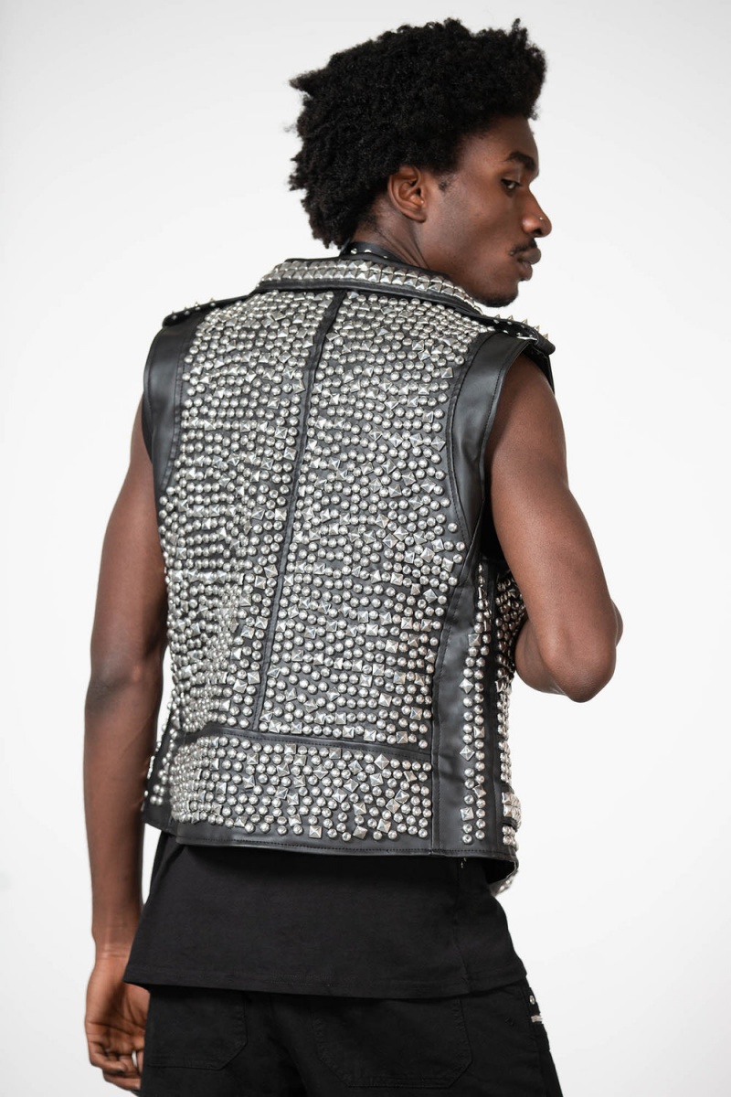 Killstar Overload II Læder Vest [FAUX LEATHER] Černé | NVCUIP-405