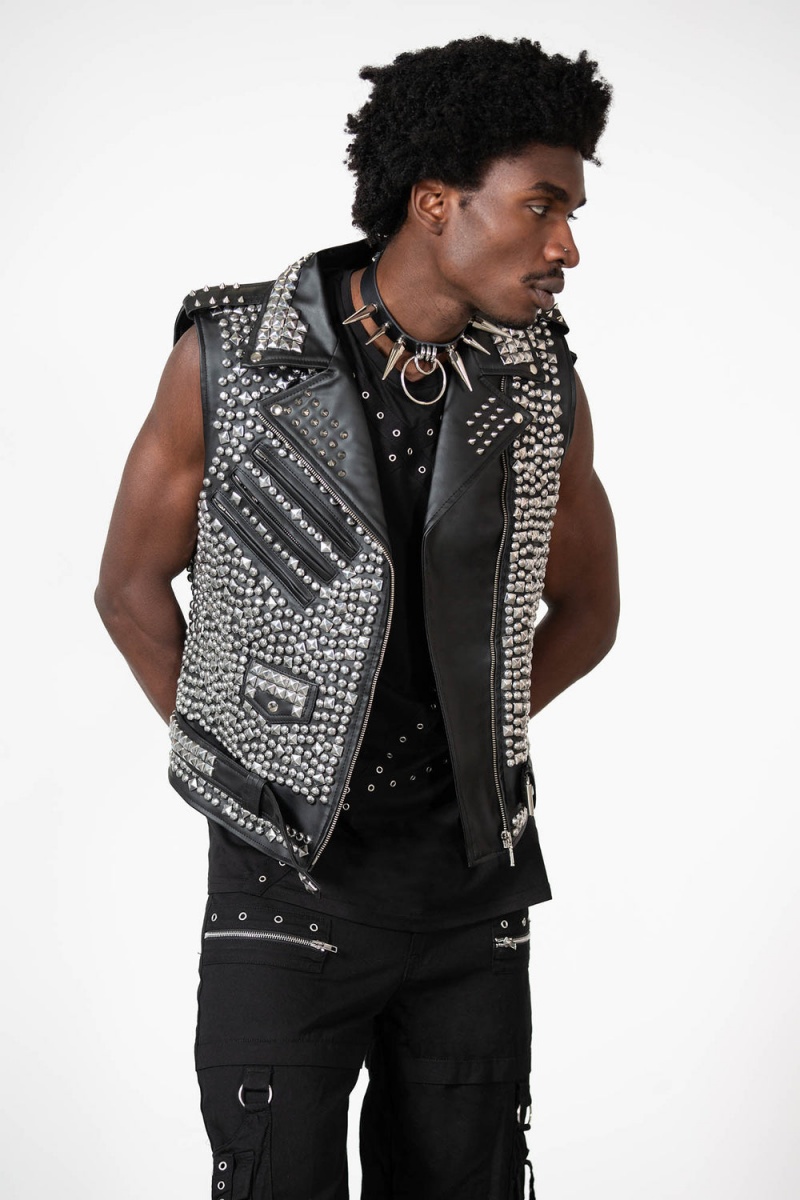 Killstar Overload II Læder Vest [FAUX LEATHER] Černé | NVCUIP-405