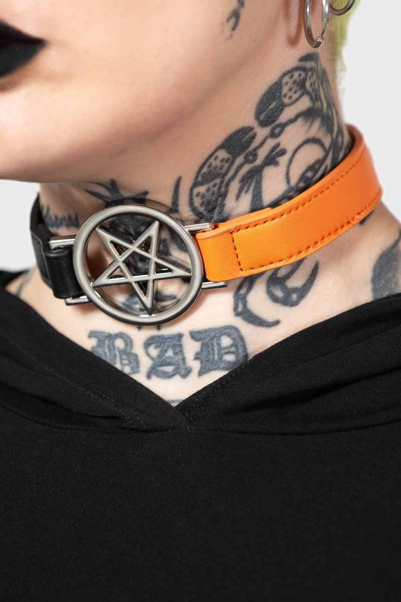 Killstar Penta Half Choker [BLACK/ORANGE] Oranžové | YUGBTH-965