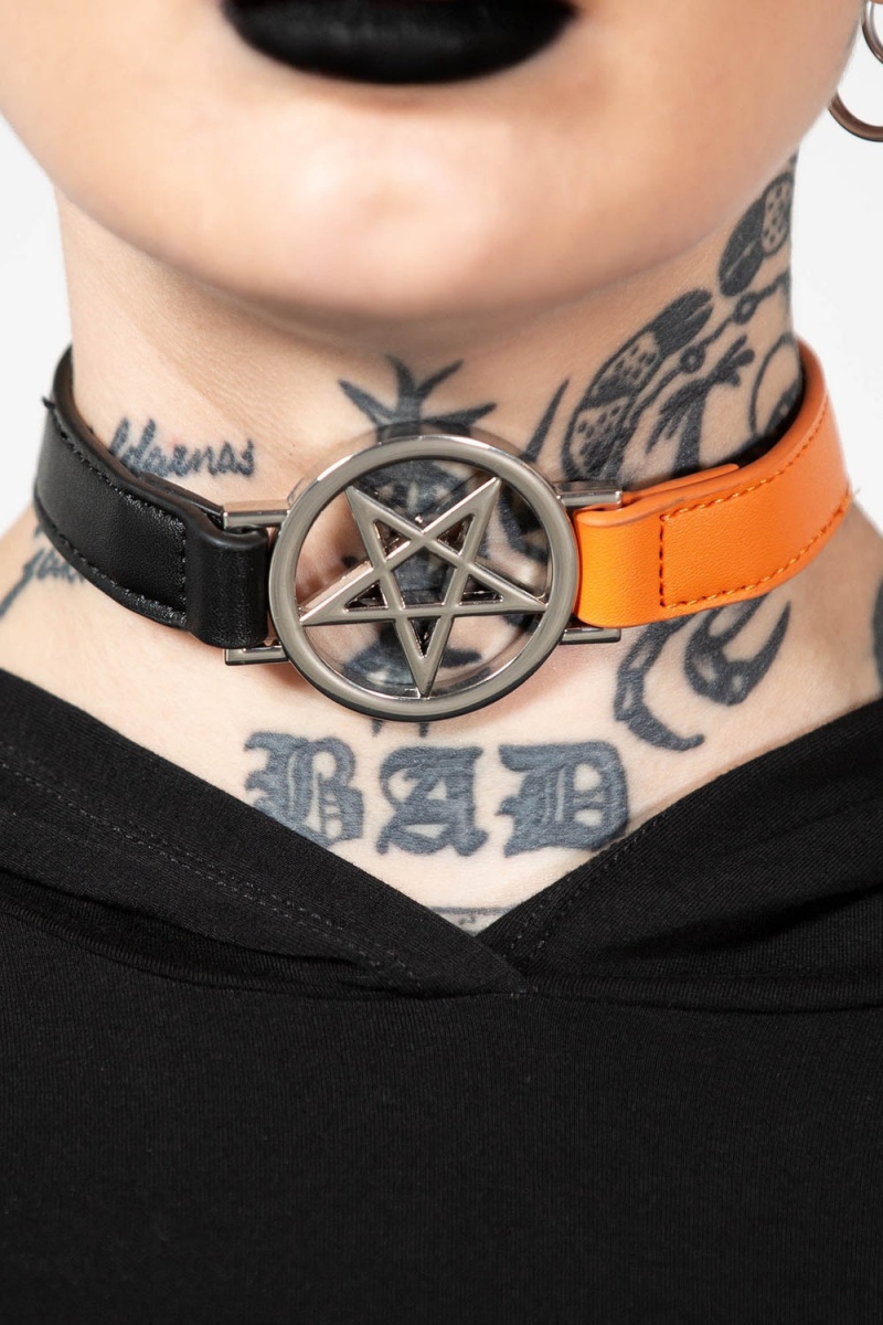 Killstar Penta Half Choker [BLACK/ORANGE] Oranžové | YUGBTH-965