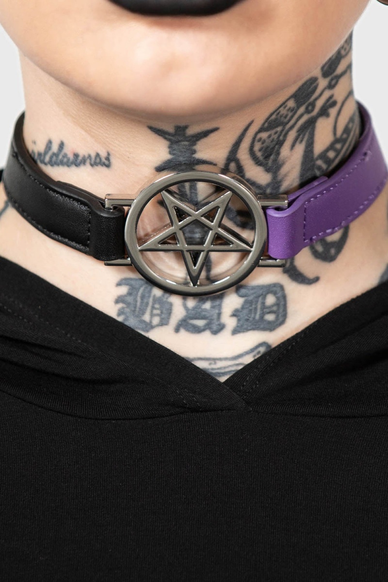 Killstar Penta Half Choker [BLACK/PURPLE] Fialové | SLVCFJ-840