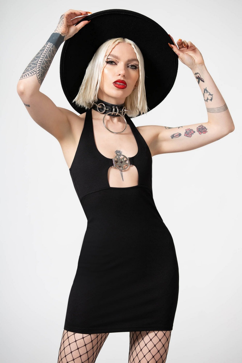 Killstar Penumbra Halter Šaty Černé | UTICPH-936