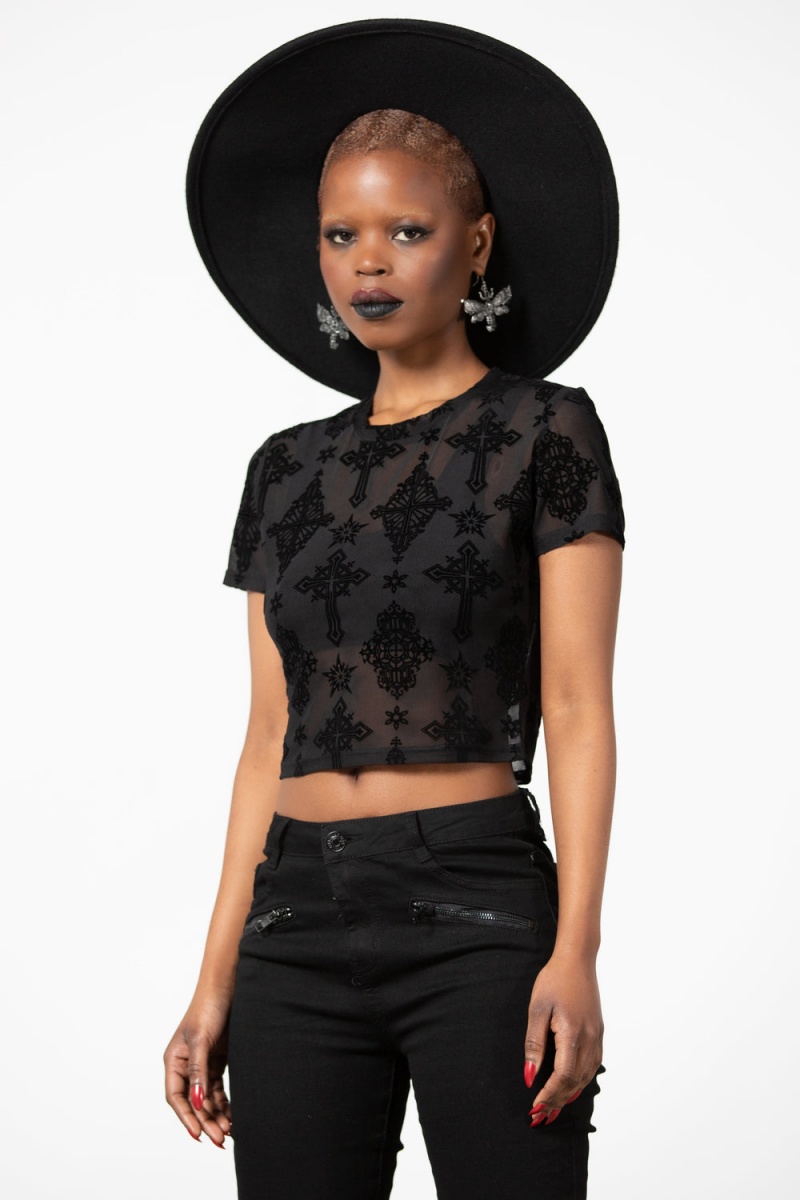 Killstar Petra Mesh Crop Top Černé | DMXKPZ-035
