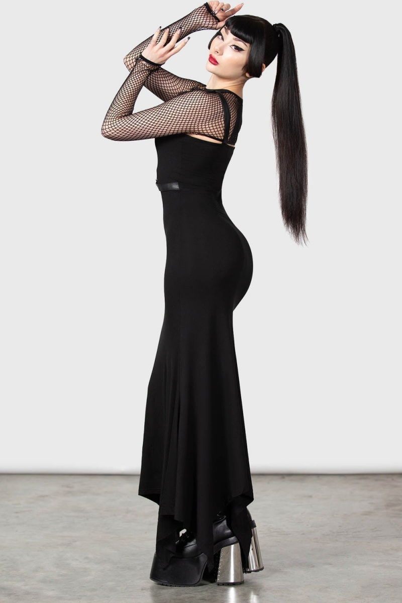 Killstar Phoenix Maxi Šaty Černé | LFIRKG-892