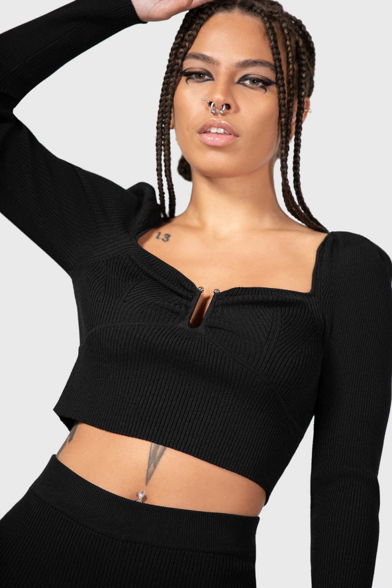Killstar Pia Pollyanna Knit Top Černé | MKILFJ-764