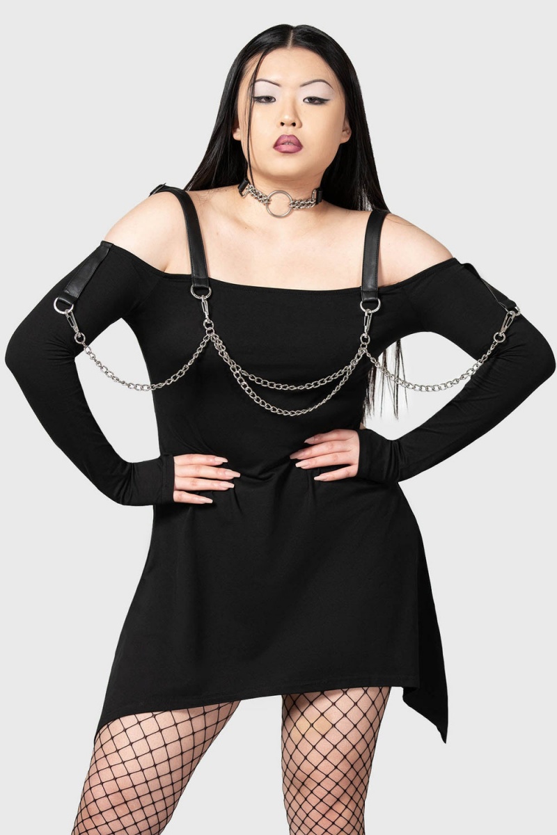 Killstar Pleasure & Chain Šaty Černé | TMUBXK-602