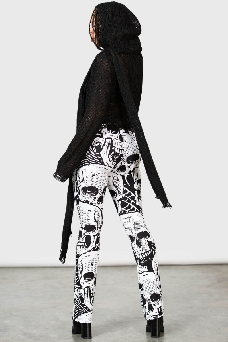 Killstar Plentiful Reap Bootcut Trousers Černé Bílé | XLYITF-496