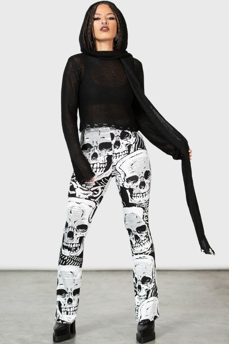 Killstar Plentiful Reap Bootcut Trousers Černé Bílé | XLYITF-496