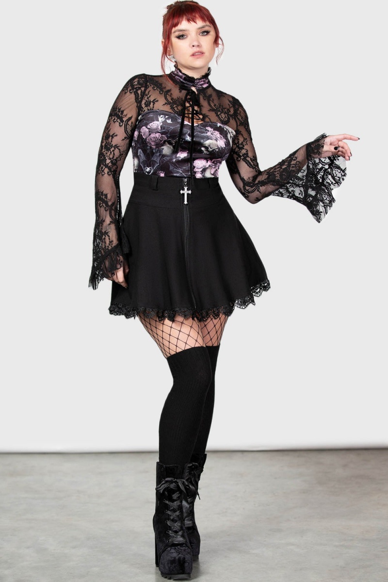 Killstar Poison Fang Long Sleeve Top [BLACK/PINK] Růžové | TNYUKV-759