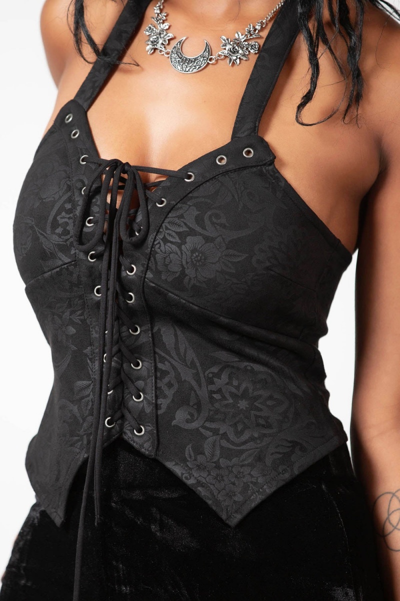 Killstar Prinna Krajkové-Up Vest Černé | NSWKFB-913