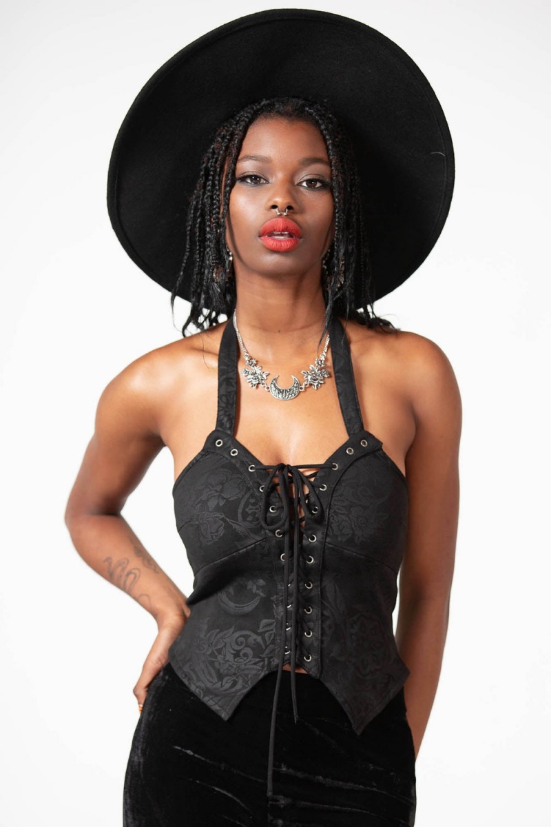 Killstar Prinna Krajkové-Up Vest Černé | NSWKFB-913