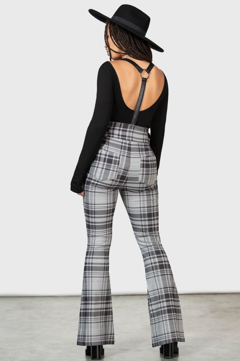 Killstar Prophet Of Doom Suspender Trousers [GREY TARTAN] Šedé | HFJXBN-831