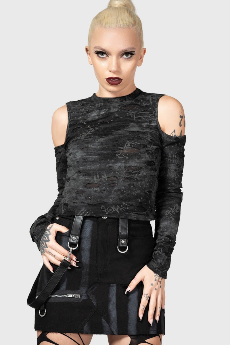 Killstar Punkster Cold Shoulder Top Černé | LFRBUY-932