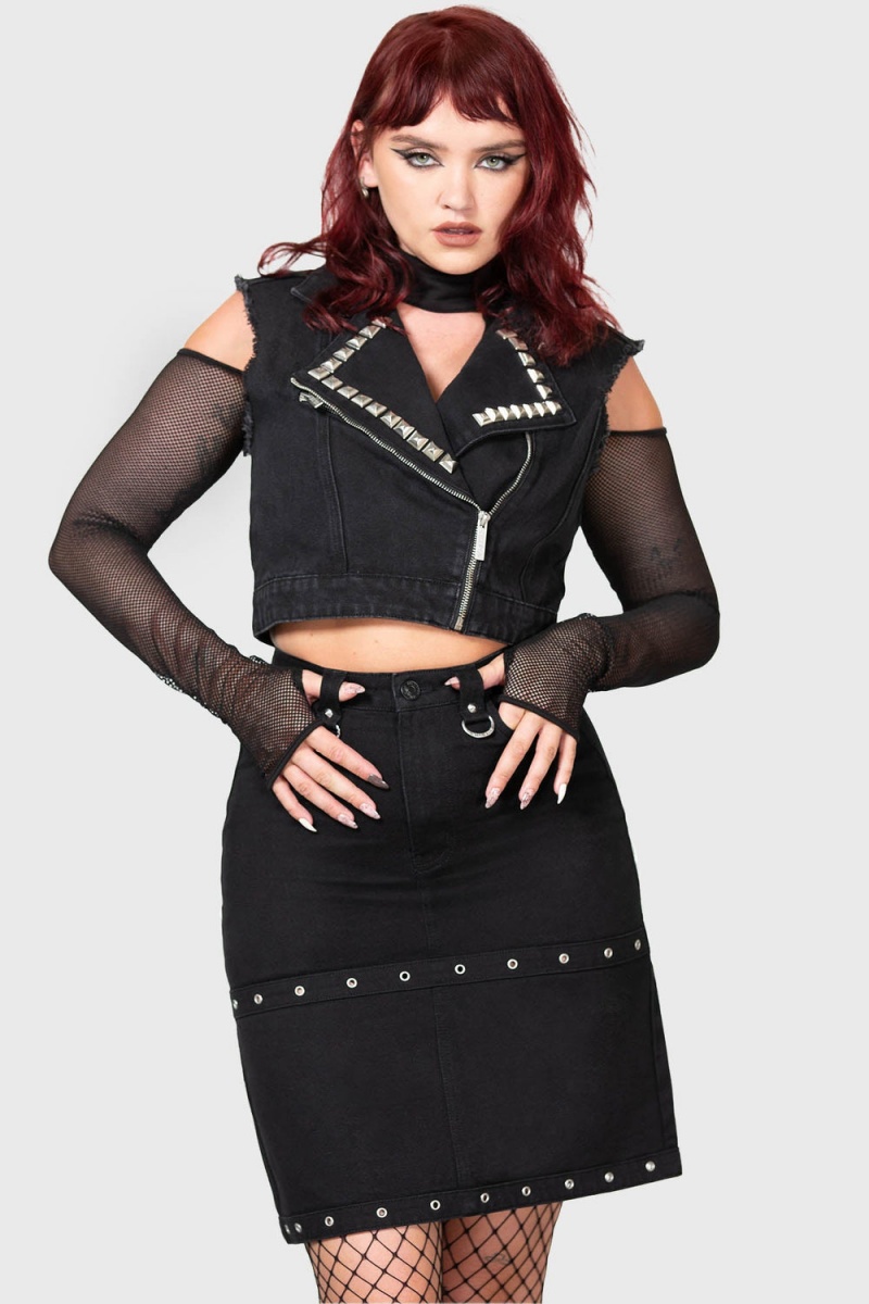 Killstar Punktured Skirt Černé | JPRISL-542