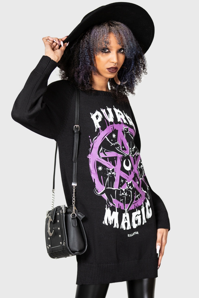 Killstar Purr Magic Knit Svetrové Černé | OZUJHD-243
