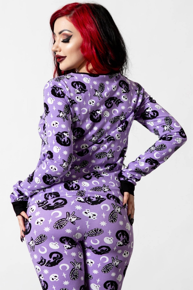 Killstar Purr Off Long Sleeve Top [PLUM] Fialové | QKSOMW-570