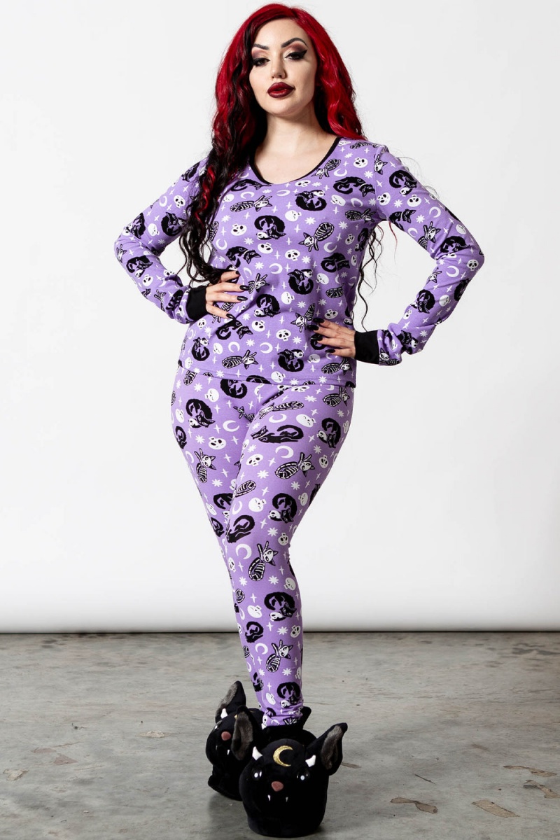 Killstar Purr Off Long Sleeve Top [PLUM] Fialové | QKSOMW-570
