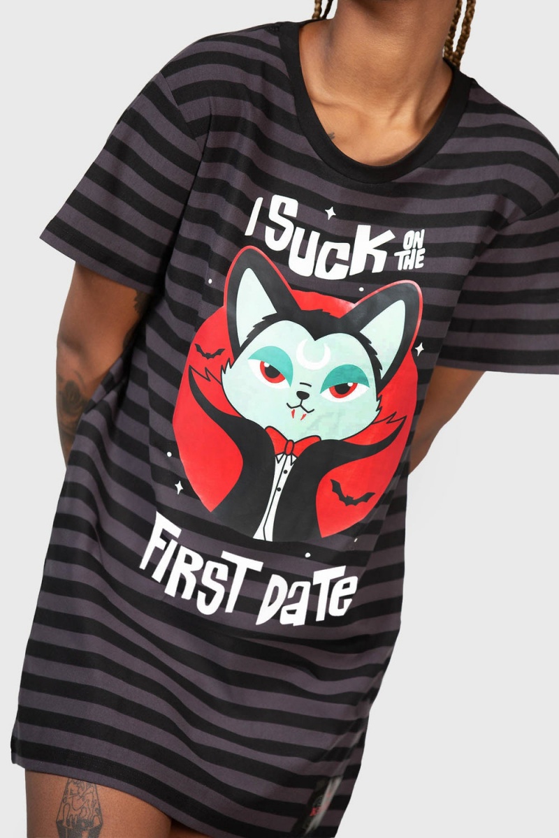 Killstar Purrrfect Pairing T-Shirt Šaty Černé | MSAFHJ-154