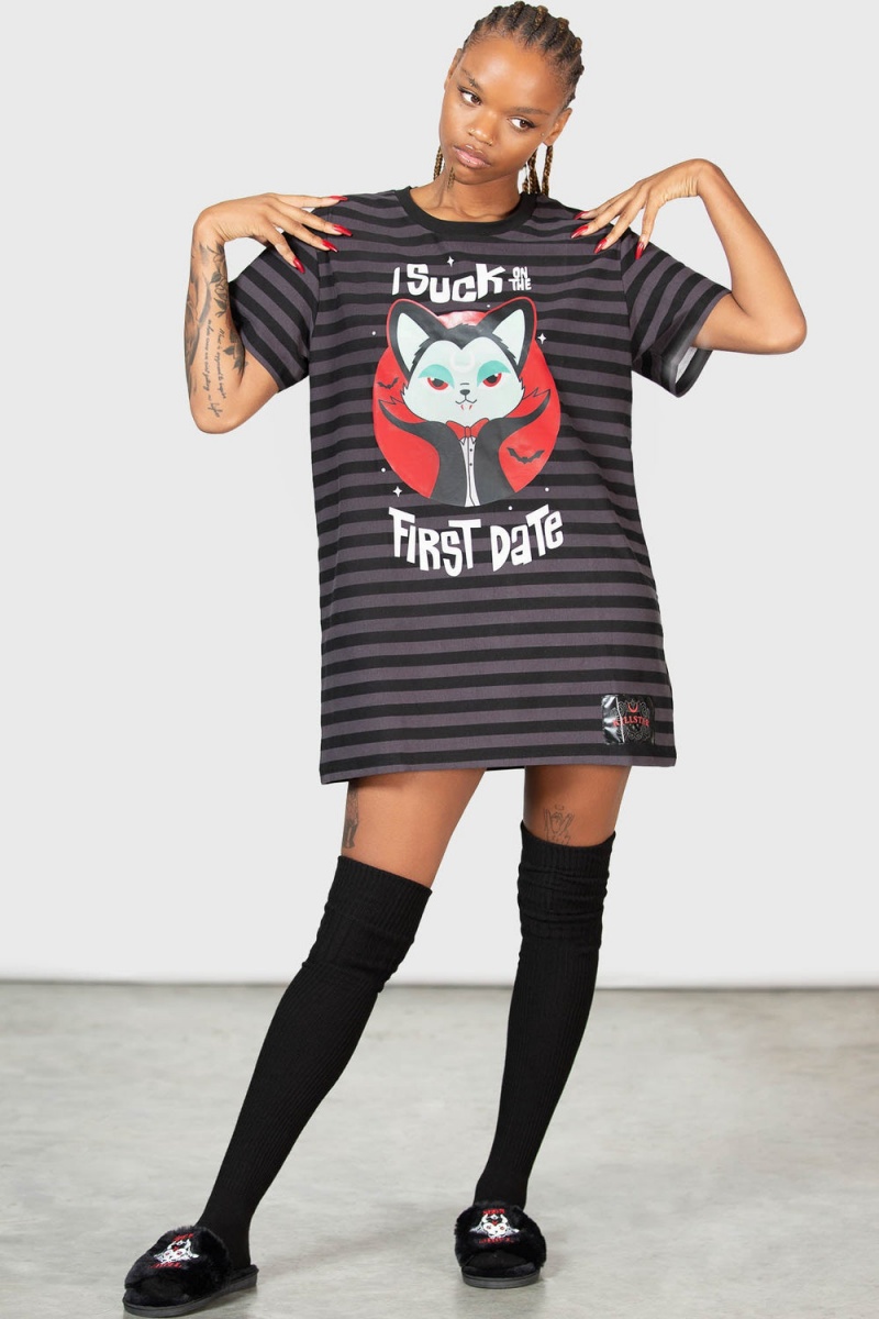 Killstar Purrrfect Pairing T-Shirt Šaty Černé | MSAFHJ-154
