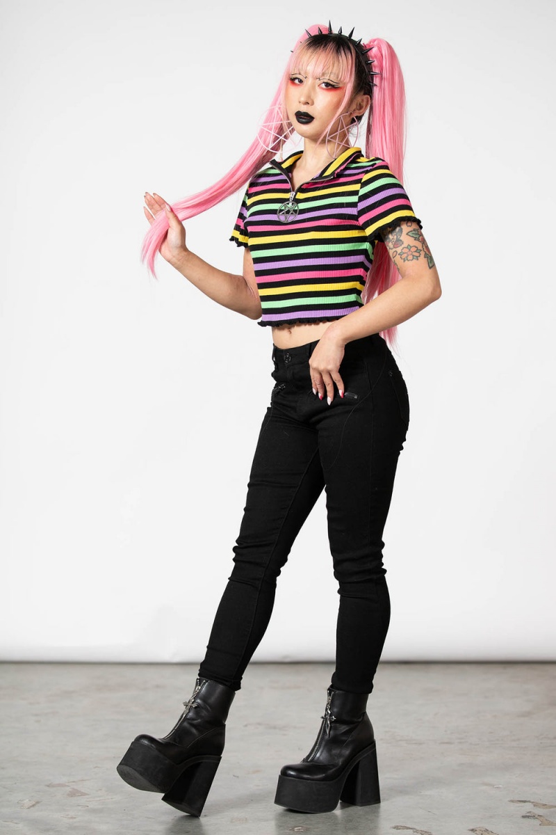 Killstar Rainbow Child Žebrovaný Crop Top Rainbow | MOGAHN-765