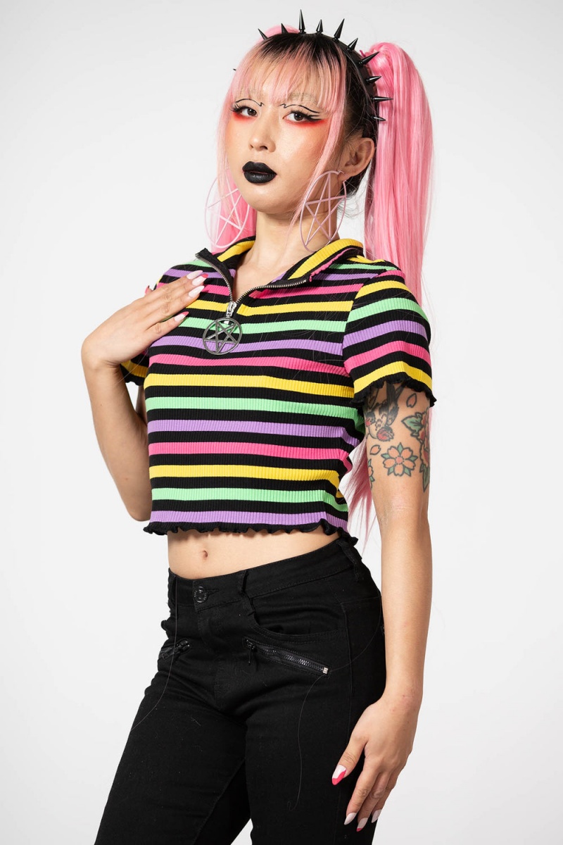 Killstar Rainbow Child Žebrovaný Crop Top Rainbow | MOGAHN-765