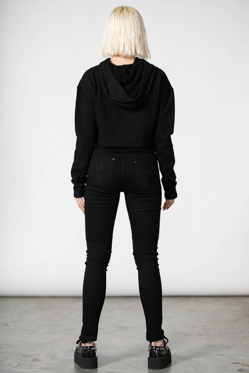 Killstar Reagon Crop Hoodie Černé | KDAIWS-219