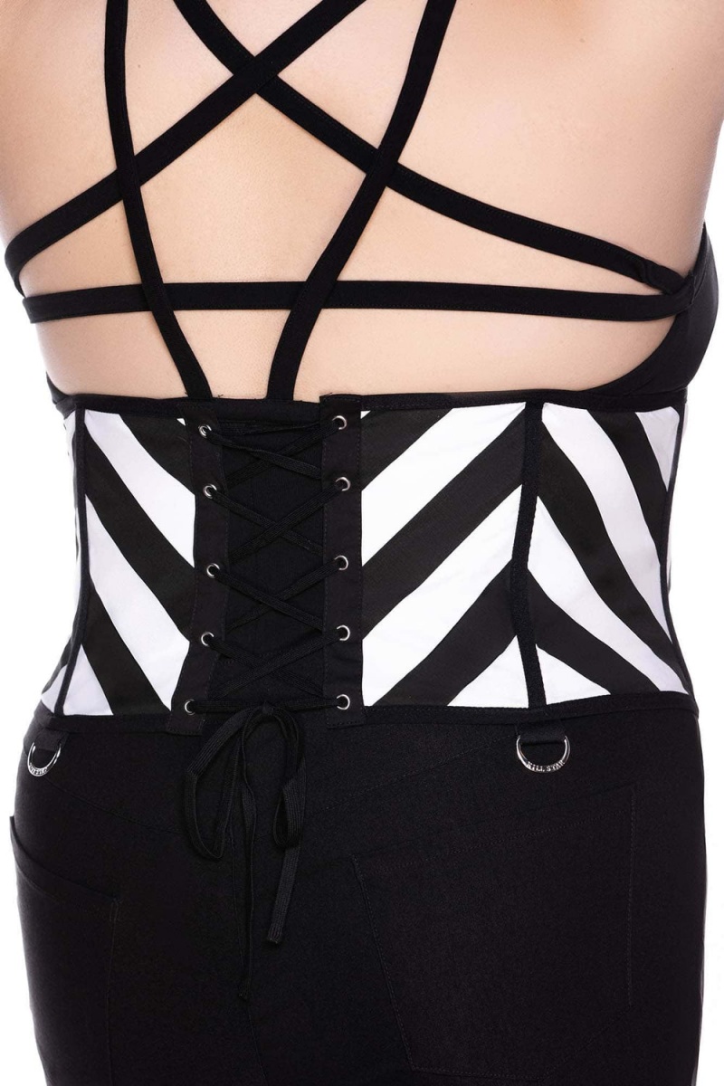 Killstar Realm Of Saturn Corset Belt [PLUS] Černé Bílé | NJWTIP-762