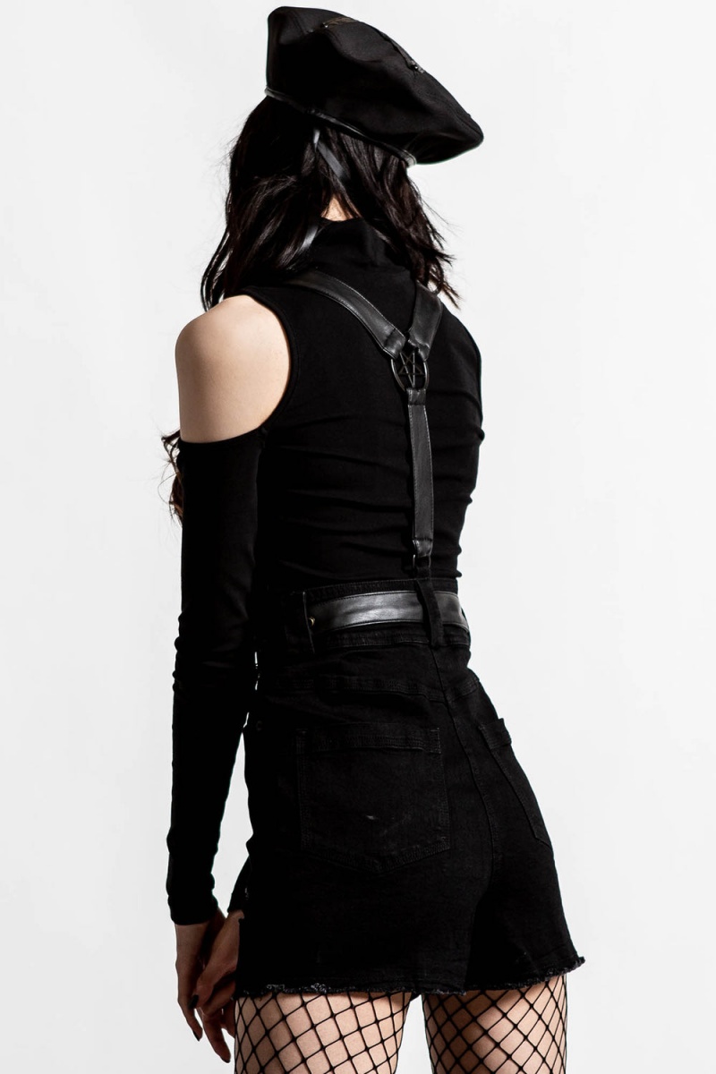 Killstar Rebel Heart Suspender Shorts Černé | MZBXGJ-941