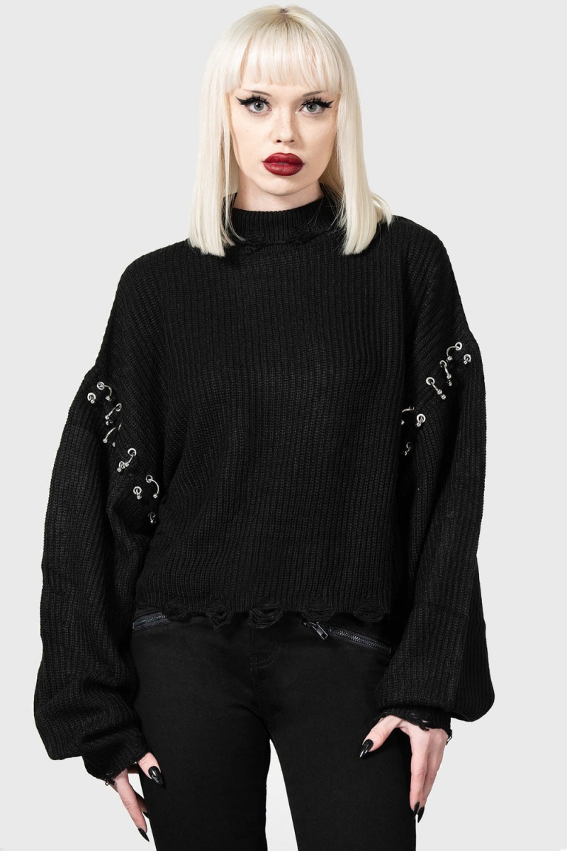Killstar Rook Knit Svetrové Černé | VCQUDX-905