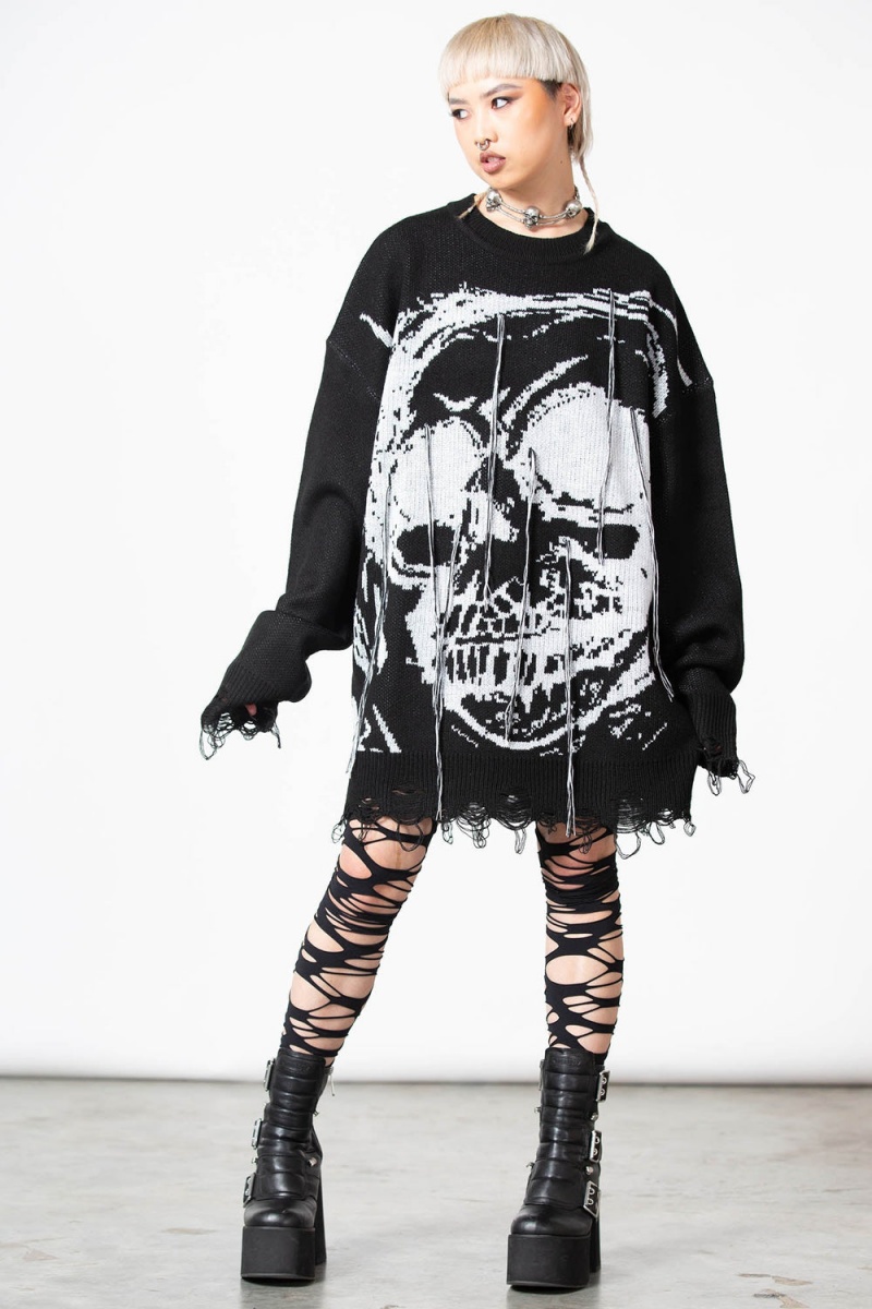Killstar Ruined Relic Knit Svetrové Černé | IXDUMO-296