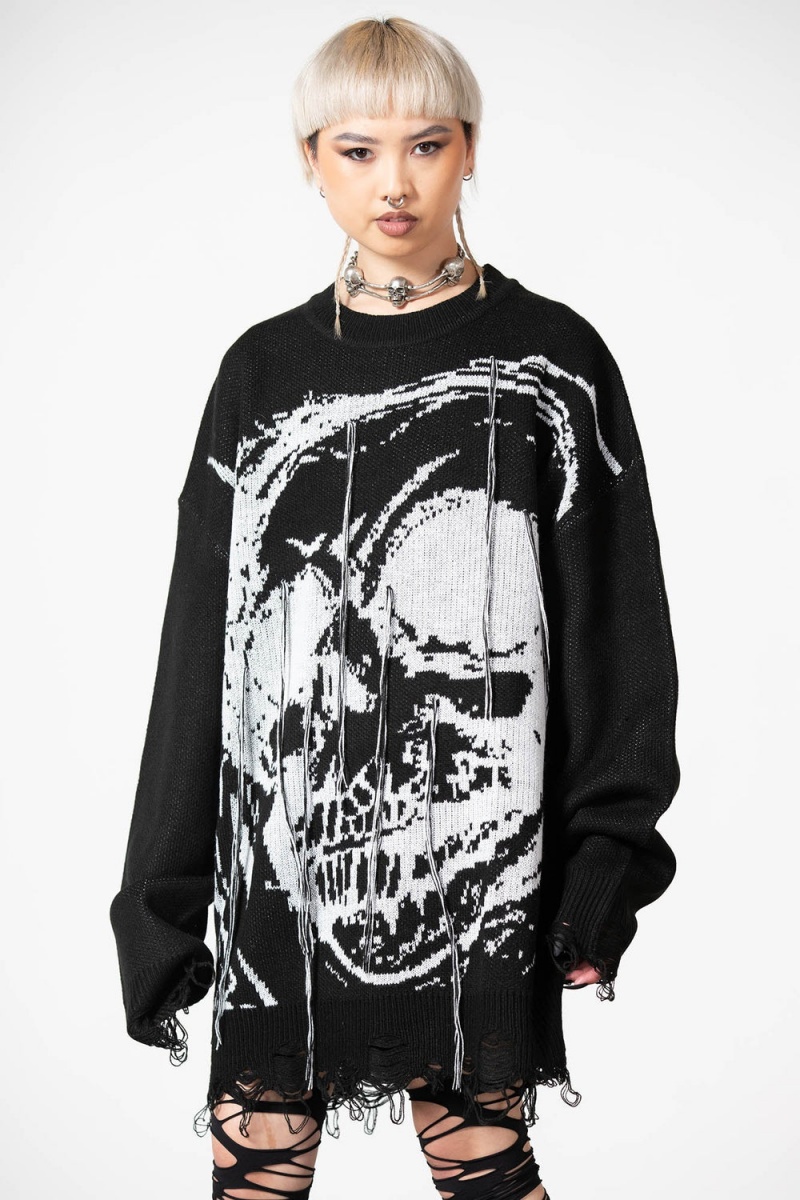 Killstar Ruined Relic Knit Svetrové Černé | IXDUMO-296