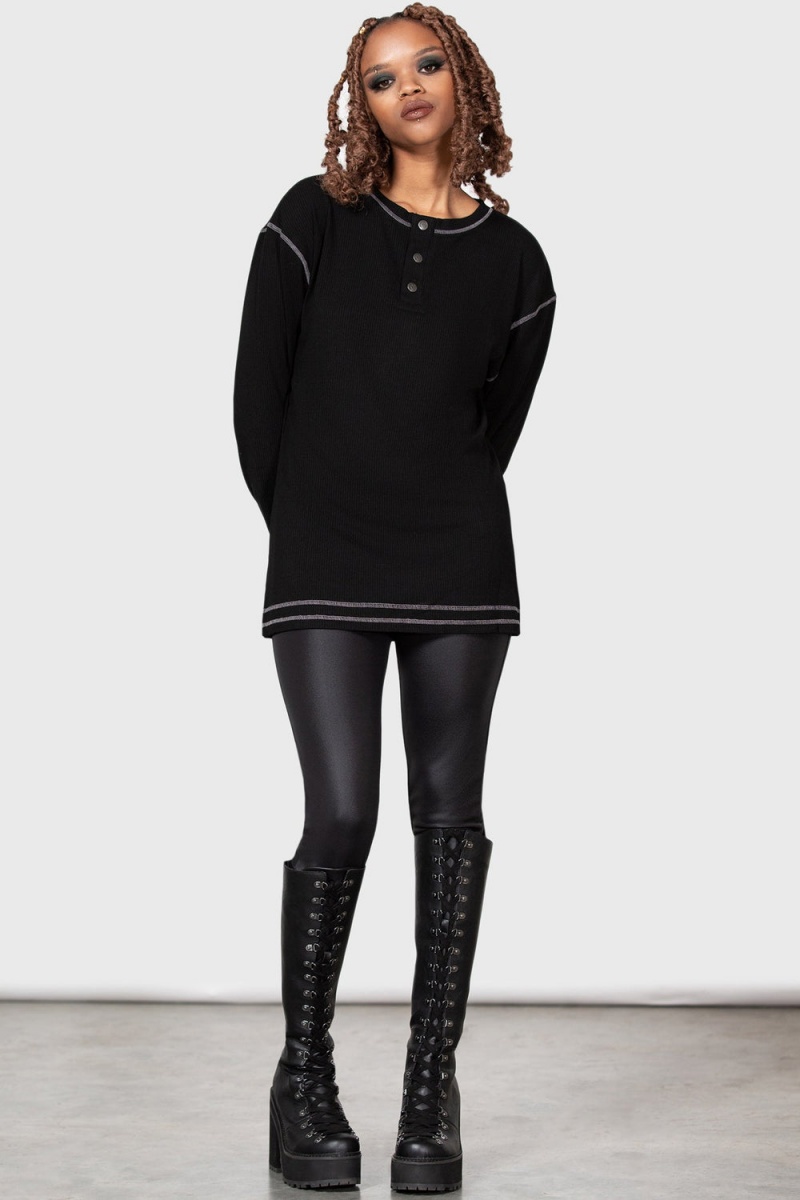 Killstar Sammal Henley Top Černé | AJBPWU-156