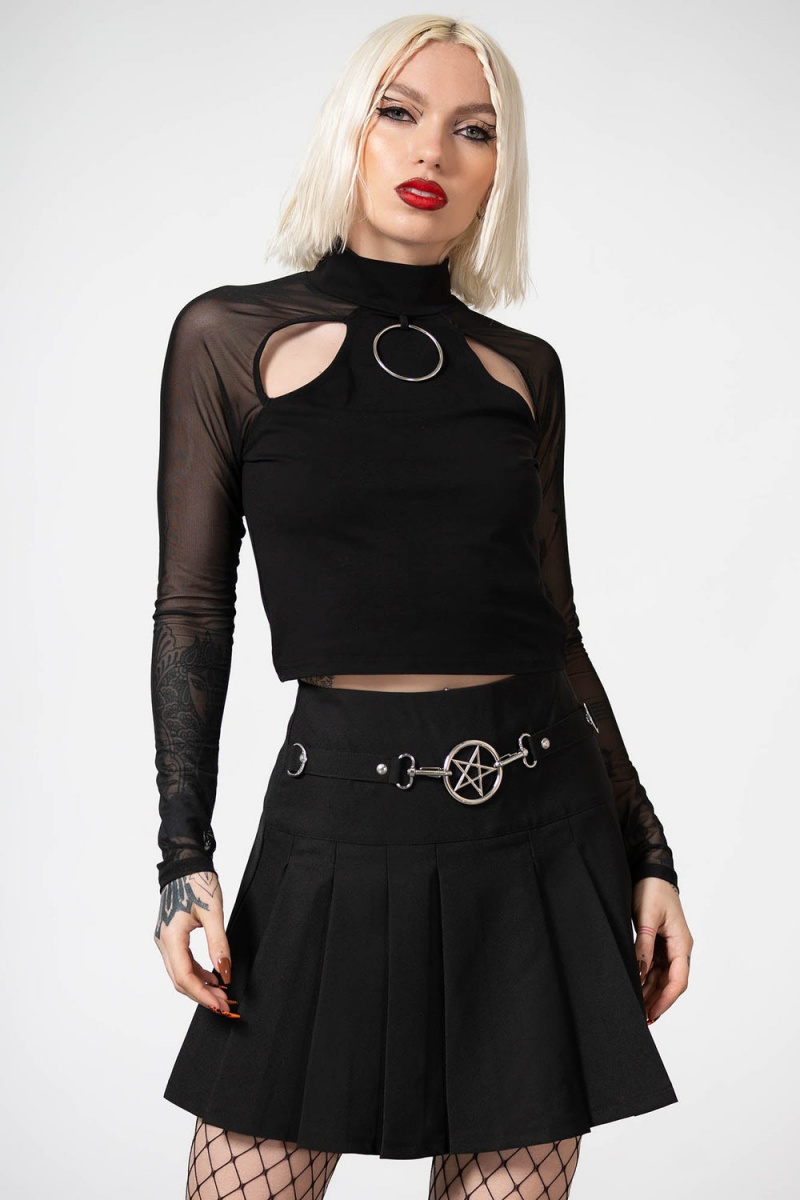 Killstar Scary Plisovaný Skirt Černé | BFNHTY-035