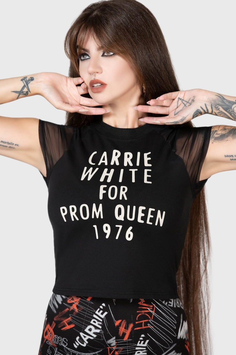 Killstar Senior Prom Shrunken T-Shirt Černé Bílé | BINDCL-954