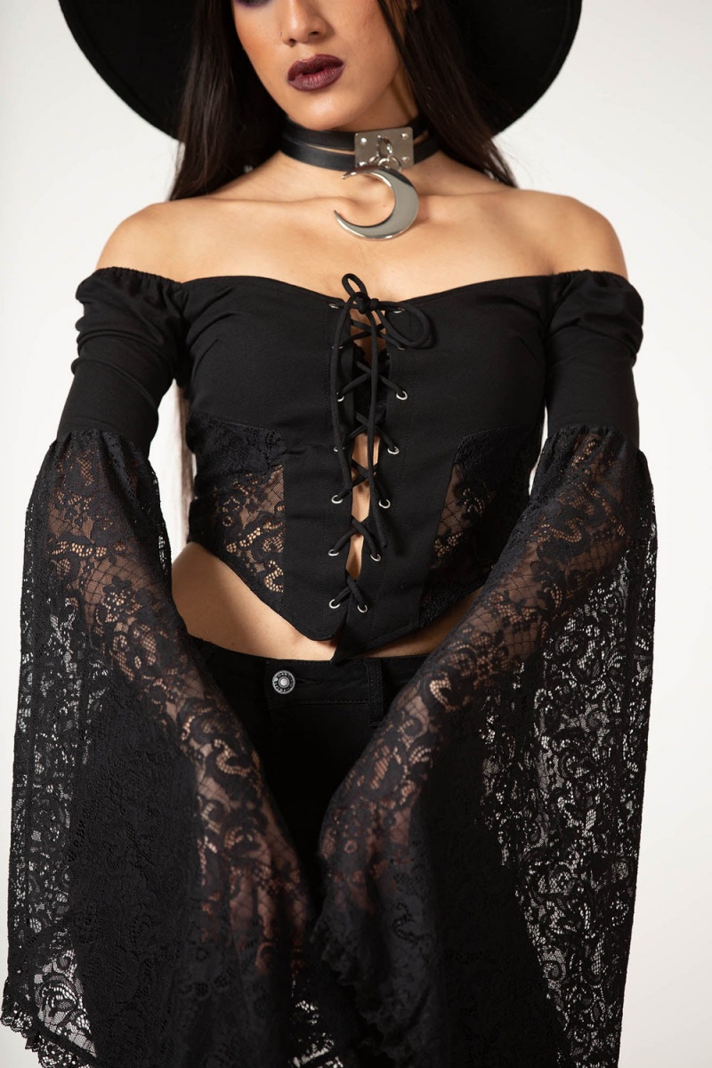 Killstar Sentina Long Sleeve Top Černé | CEOXJV-021
