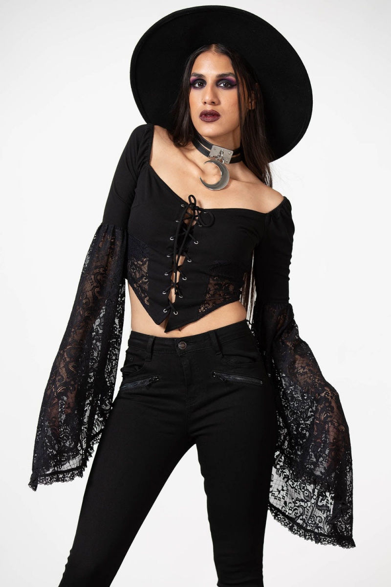 Killstar Sentina Long Sleeve Top Černé | CEOXJV-021