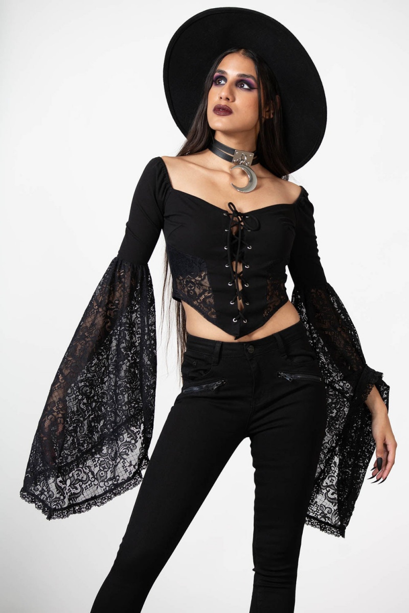 Killstar Sentina Long Sleeve Top Černé | CEOXJV-021