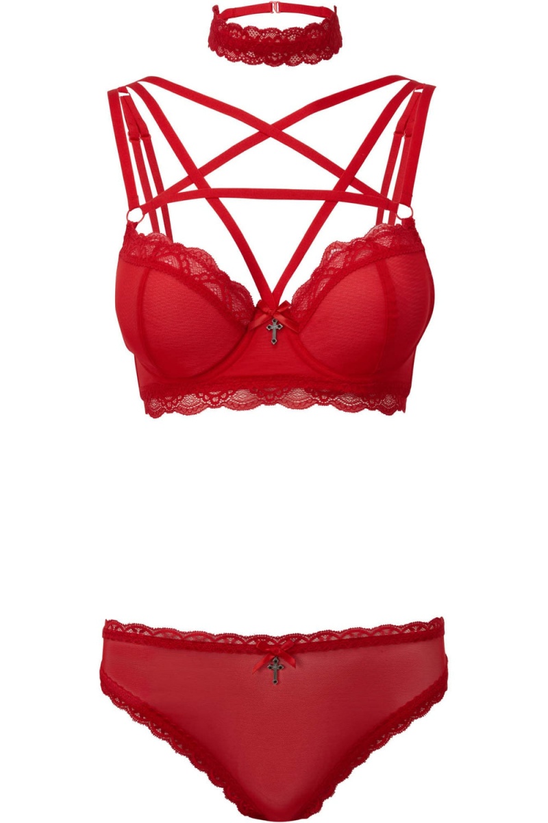 Killstar She Bites Krajkové Panty [SCARLET] Červené | QSPJRE-873