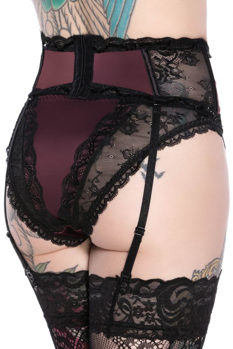 Killstar She's Poison Garter Belt [WINE] Červené | PBFNEI-892