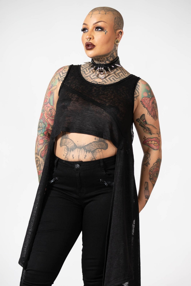 Killstar Shirley Crop Vest Černé | WBMUNQ-617