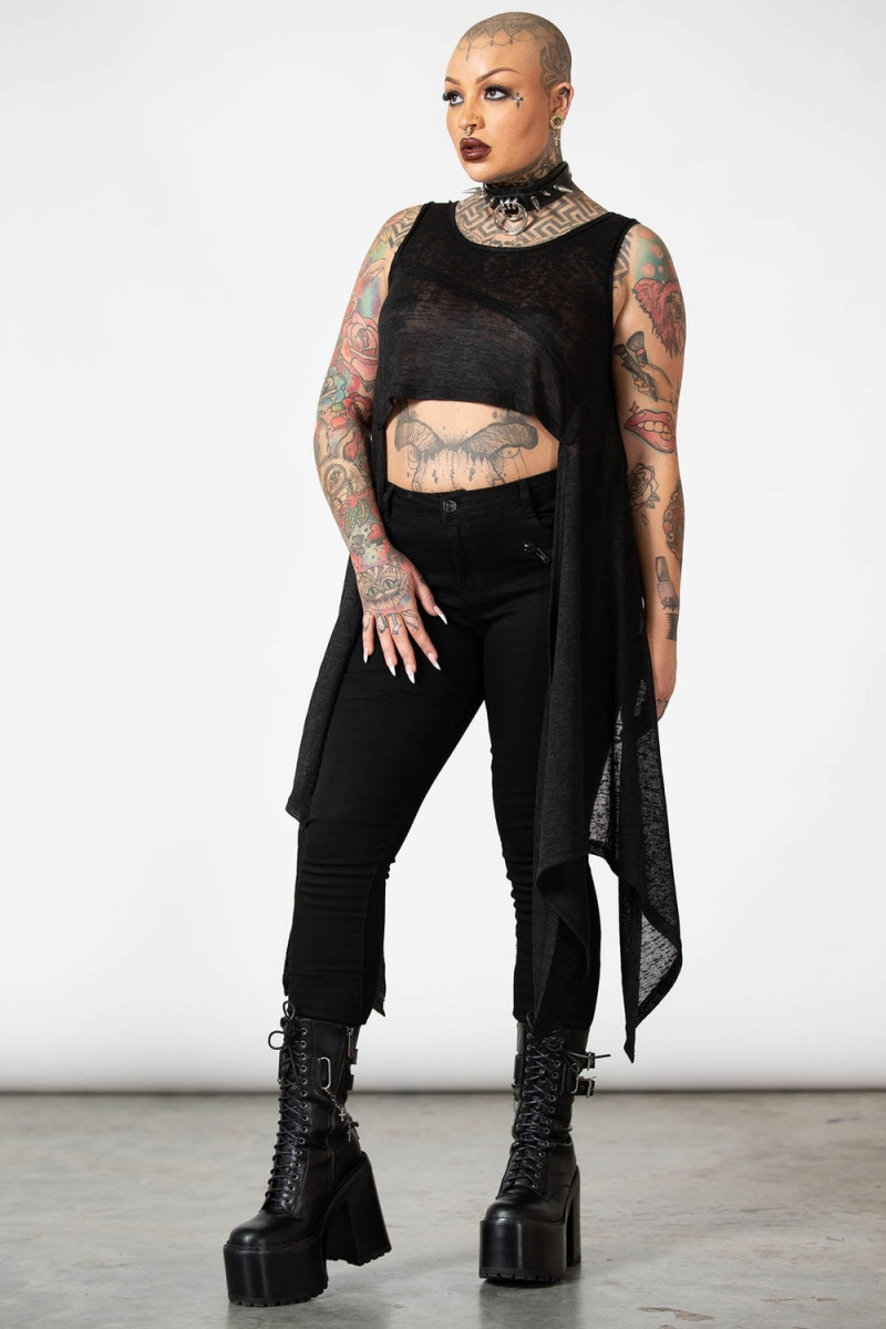 Killstar Shirley Crop Vest Černé | WBMUNQ-617