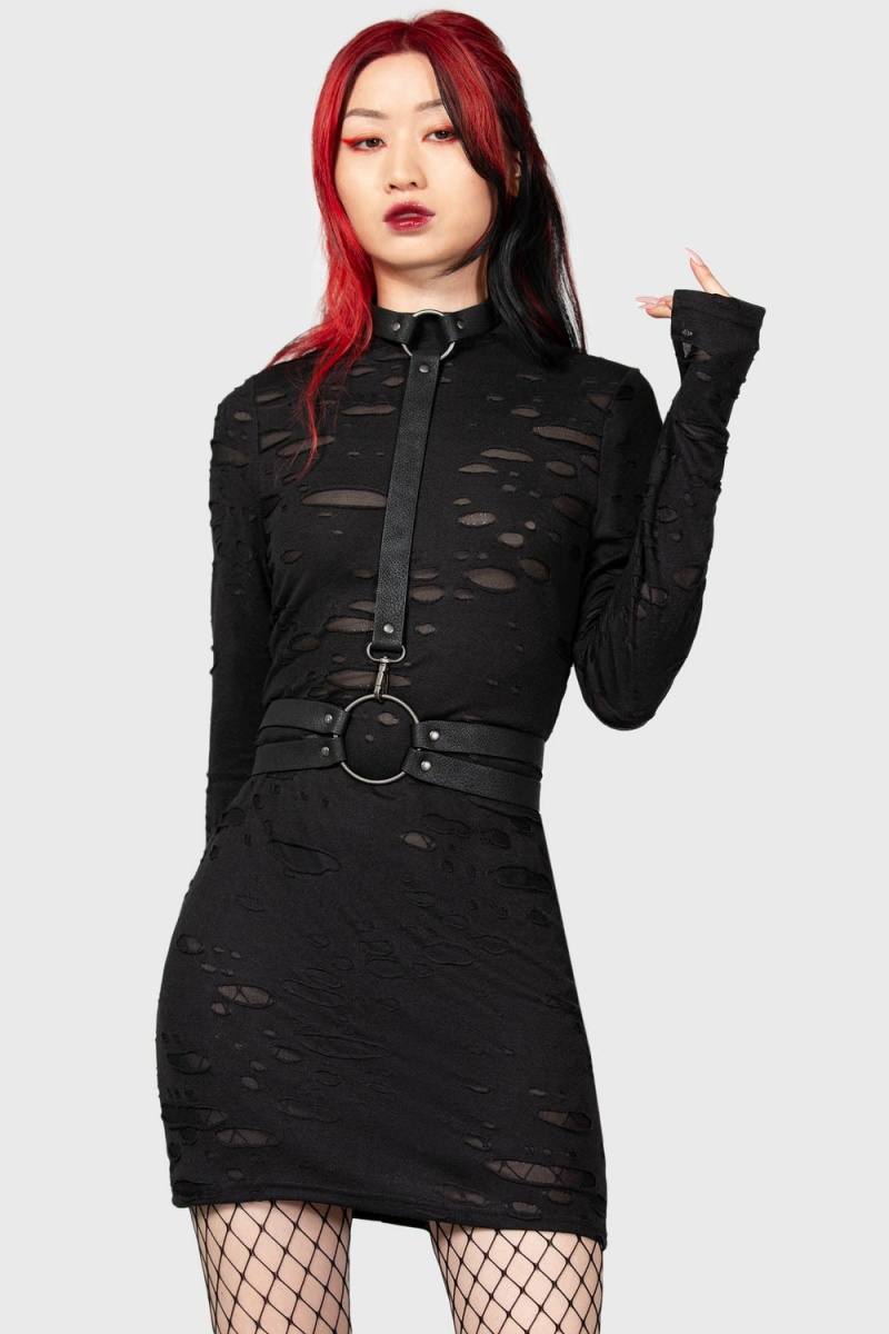 Killstar Sinners Glimmer Long Sleeve Šaty Černé | JMXRZO-631