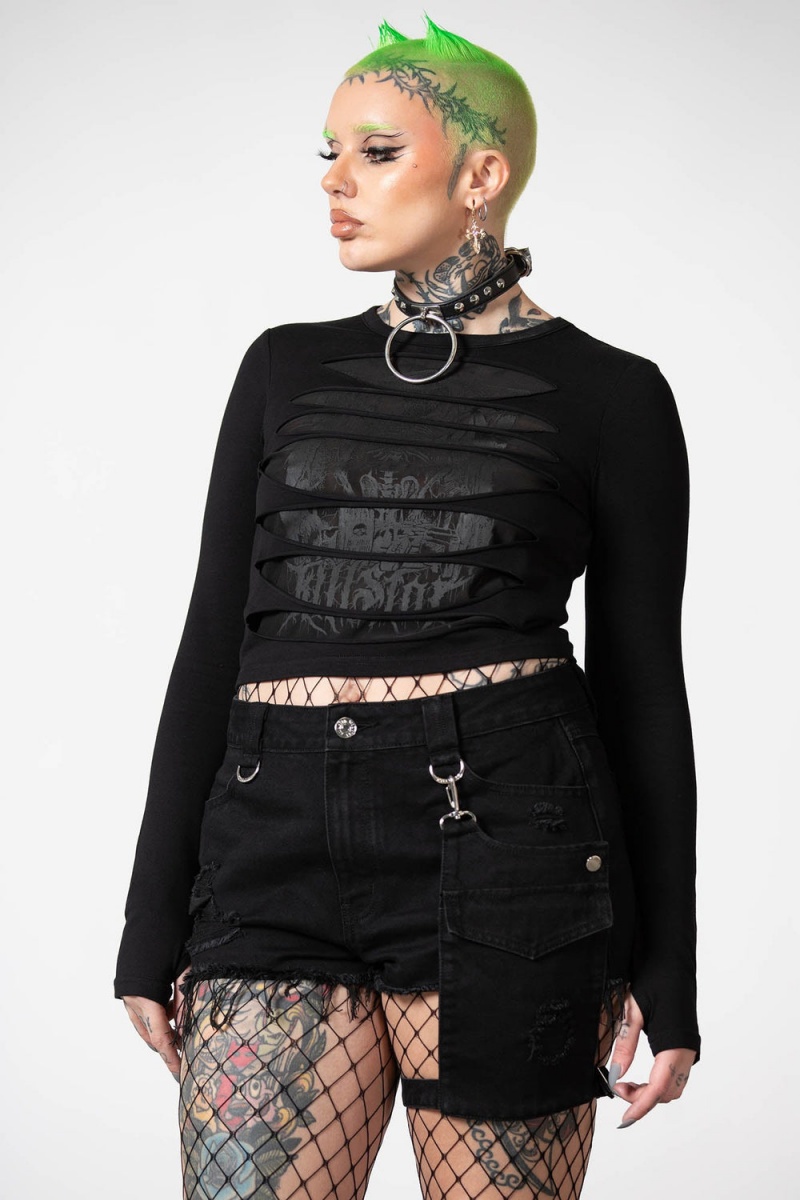 Killstar Sirena Slashed Long Sleeve Top Černé | VMHYQK-790