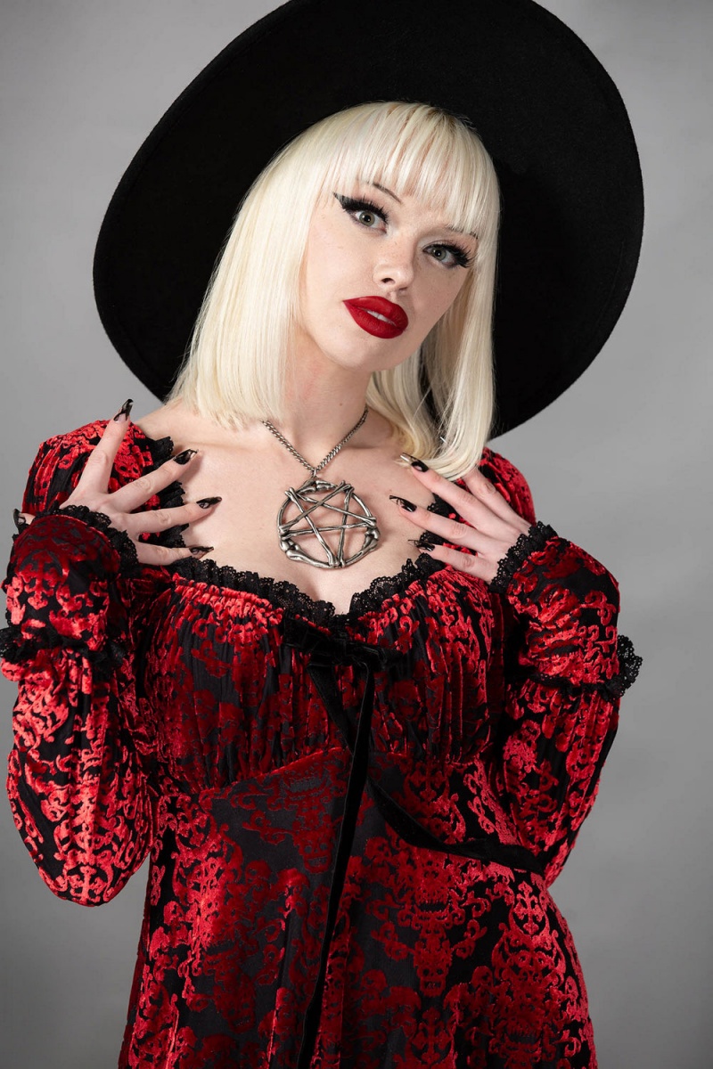 Killstar Sitri Long Sleeve Šaty Červené | RBSPOH-240