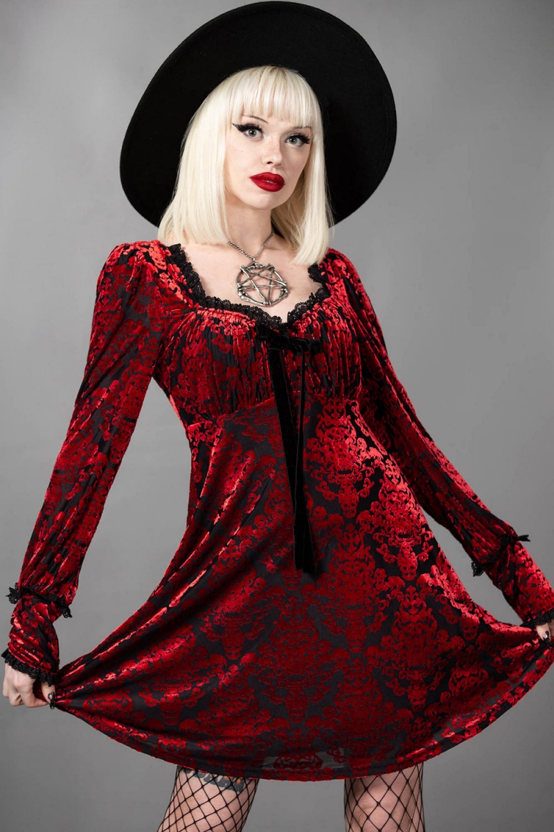 Killstar Sitri Long Sleeve Šaty Červené | RBSPOH-240