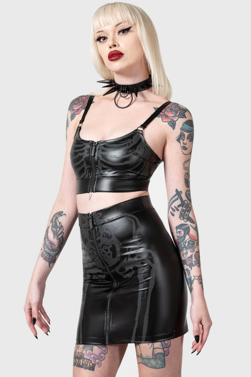 Killstar Skellington Skirt Černé | UOHADC-765